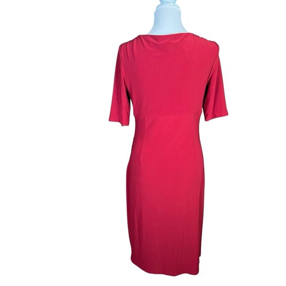 LAUREN Ralph Lauren Surplice Sheath Ruched Dress, Red, Size 10 elbow sleeves - Picture 6 of 7